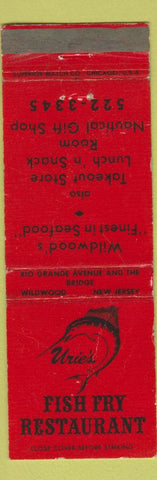 Matchbook Cover - Urie's Fish Fry Restaurant Wildwood NJ WEAR
