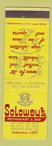 Matchbook Cover - Solowey's Restaurant New York City