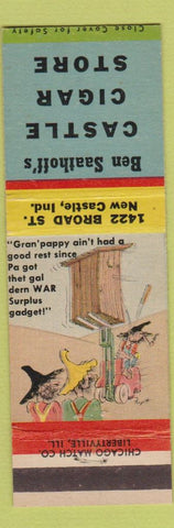Matchbook Cover - Saathoff's Castle Cigar Store New Castle IN hillbilly outhouse