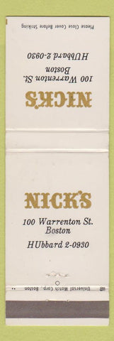 Matchbook Cover - Nick's Boston MA