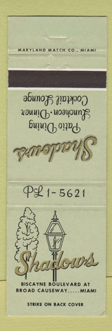 Matchbook Cover - Shadows Restaurant Miami FL