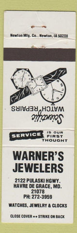 Matchbook Cover - Warner's Jewelers Havre De Grace MD