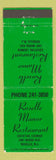 Matchbook Cover - Roselle Manor Restaurant Roselle NJ green