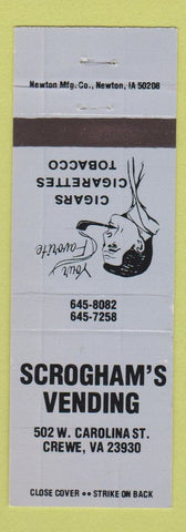 Matchbook Cover - Scrogham's Vending Crewe VA Tobacco WEAR