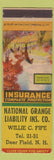 Matchbook Cover - National Grange Liability Insurance Deer Field NH