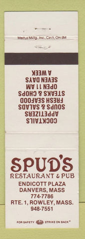 Matchbook Cover - Spud's Restaurant Pub Danvers MA Rowley