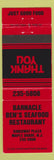 Matchbook Cover - Barnacle Ben's Seafood Maple Shade NJ