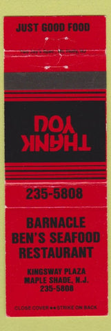 Matchbook Cover - Barnacle Ben's Seafood Maple Shade NJ