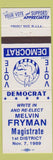 Matchbook Cover - Melvin Fryman Magistrate 1989 election