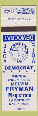 Matchbook Cover - Melvin Fryman Magistrate 1989 election