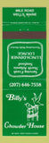 Matchbook Cover - Billy's Chowder House Wells ME