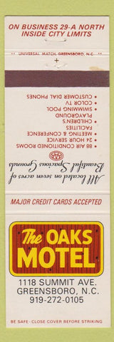 Matchbook Cover - Oaks Motel Greensboro NC WEAR