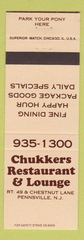 Matchbook Cover - Chukkers Retaurant Lounge Pennsville NJ