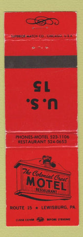 Matchbook Cover - Colonial Motel Restaurant Lewisburg PA WEAR
