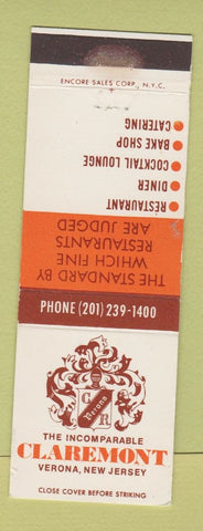 Matchbook Cover - Claremont Verona NJ WEAR