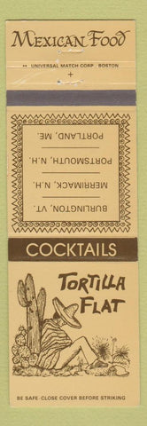 Matchbook Cover - Tortilla Flat Burlington VT Merrimack NH Portsmouth WEAR