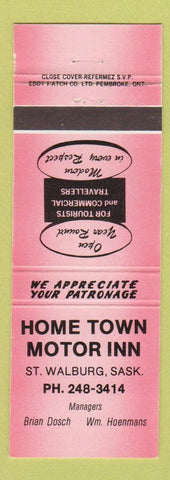 Matchbook Cover - Home Town Motor Inn St Walburg SK red