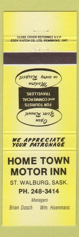 Matchbook Cover - Home Town Motor Inn St Walburg SK yellow