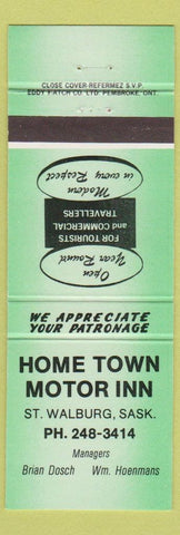 Matchbook Cover - Home Town Motor Inn St Walburg SK green