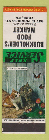 Matchbook Cover - Burkholder's Food Market York PA Curious Kittens