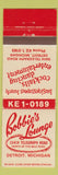 Matchbook Cover - Bobbie's Lounge Detroit MI
