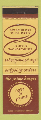 Matchbook Cover - Prime Burger Hamburgers New York City?