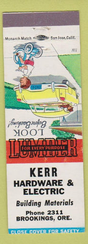 Matchbook Cover - Kerr Hardware Electric Brookings OR Look Before Backing