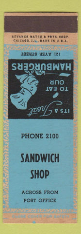 Matchbook Cover - Sandwich Shop Advance SAMPLE