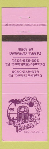 Matchbook Cover - Bubble Room Restaurants Tampa Orlando Capitva Island FL