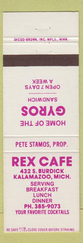 Matchbook Cover - Rex Cafe Kalamazoo MI