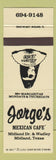 Matchbook Cover - Jorge's Mexican Cafe Odessa TX girlie peach
