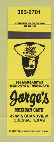 Matchbook Cover - Jorge's Mexican Cafe Odessa TX girlie yellow