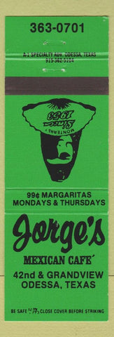 Matchbook Cover - Jorge's Mexican Cafe Odessa TX girlie green
