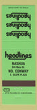 Matchbook Cover - Headlines Nashua North Conway NH