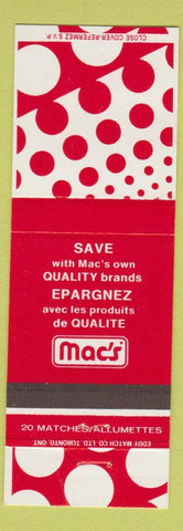 Matchbook Cover - Mac's Brands Canada red