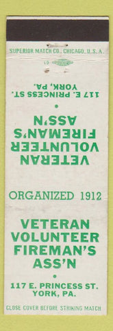 Matchbook Cover - Veteran Volunteer Fireman's Association York PA