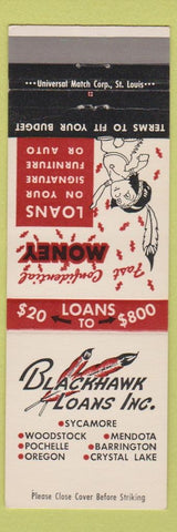 Matchbook Cover - Blackhawk Loans Sycamore Mendota Oregon Pochelle Woodstock