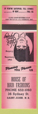 Matchbook Cover - House of Hair Fashions Saint John NB girlie red
