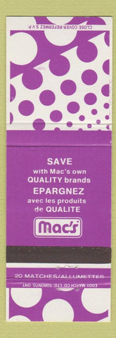 Matchbook Cover - Mac's Brands Canada purple