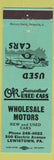 Matchbook Cover - Wholesale Motors Cars Lewiston PA teal
