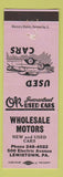 Matchbook Cover - Wholesale Motors Cars Lewiston PA lavender