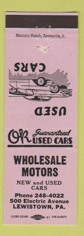 Matchbook Cover - Wholesale Motors Cars Lewiston PA lavender