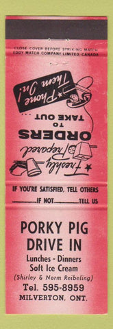 Matchbook Cover - Porky Pig Drive In Milverton ON red