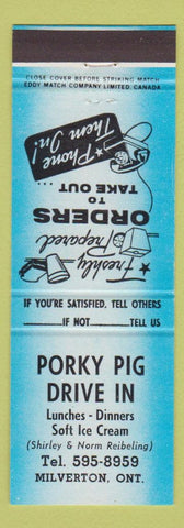 Matchbook Cover - Porky Pig Drive In Milverton ON blue
