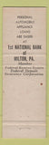 Matchbook Cover - 1st National Bank Milton PA