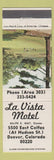 Matchbook Cover - La Vista Motel Denver Colorado Colfax