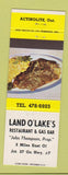 Matchbook Cover - Land O Lakes Restaurant oil gas Actinolite ON Steak
