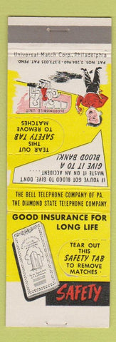 Matchbook Cover Safety Bell Telephone of PA Pennsylvania Safety Tabs Blood Bank