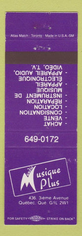 Matchbook Cover - Musique Plus TV Video Audio Quebec City QC