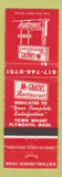 Matchbook Cover - McGrath's Restaurant Plymouth MA
